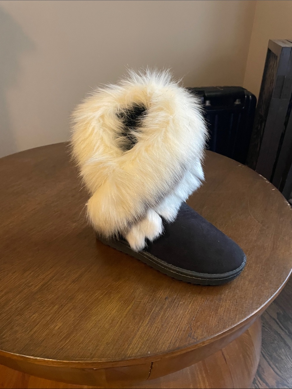 Faux Fur Trim Black Ankle Booties